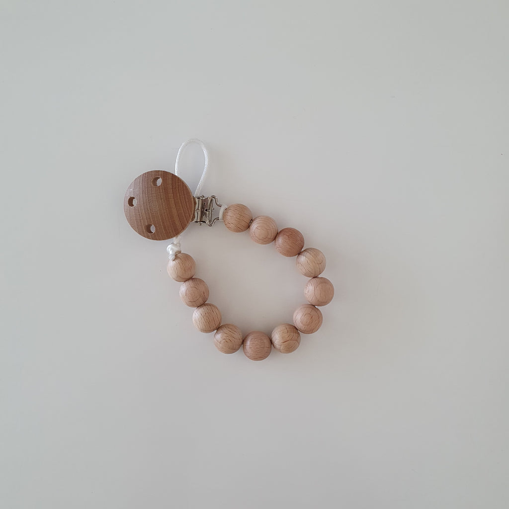 Petite Raw Wood Dummy/Soother Clip- BPA fee Brown or Cream