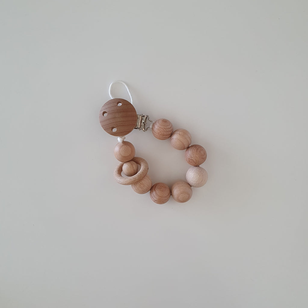 Comet Raw Wood Dummy/Soother Clip- BPA fee Brown or Cream