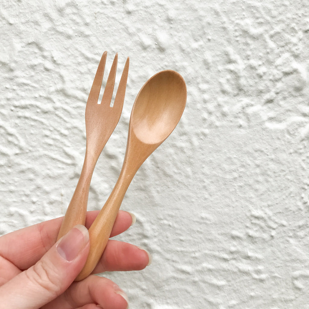 TODDLER WOODEN CUTLERY SET - bpa free- Eco wood- design conscious-Dove and Dovelet