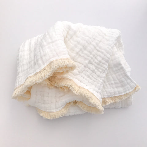 Fringed Organic Cotton Quilted Muslin Blanket - bpa free- Eco wood- design conscious-Dove and Dovelet